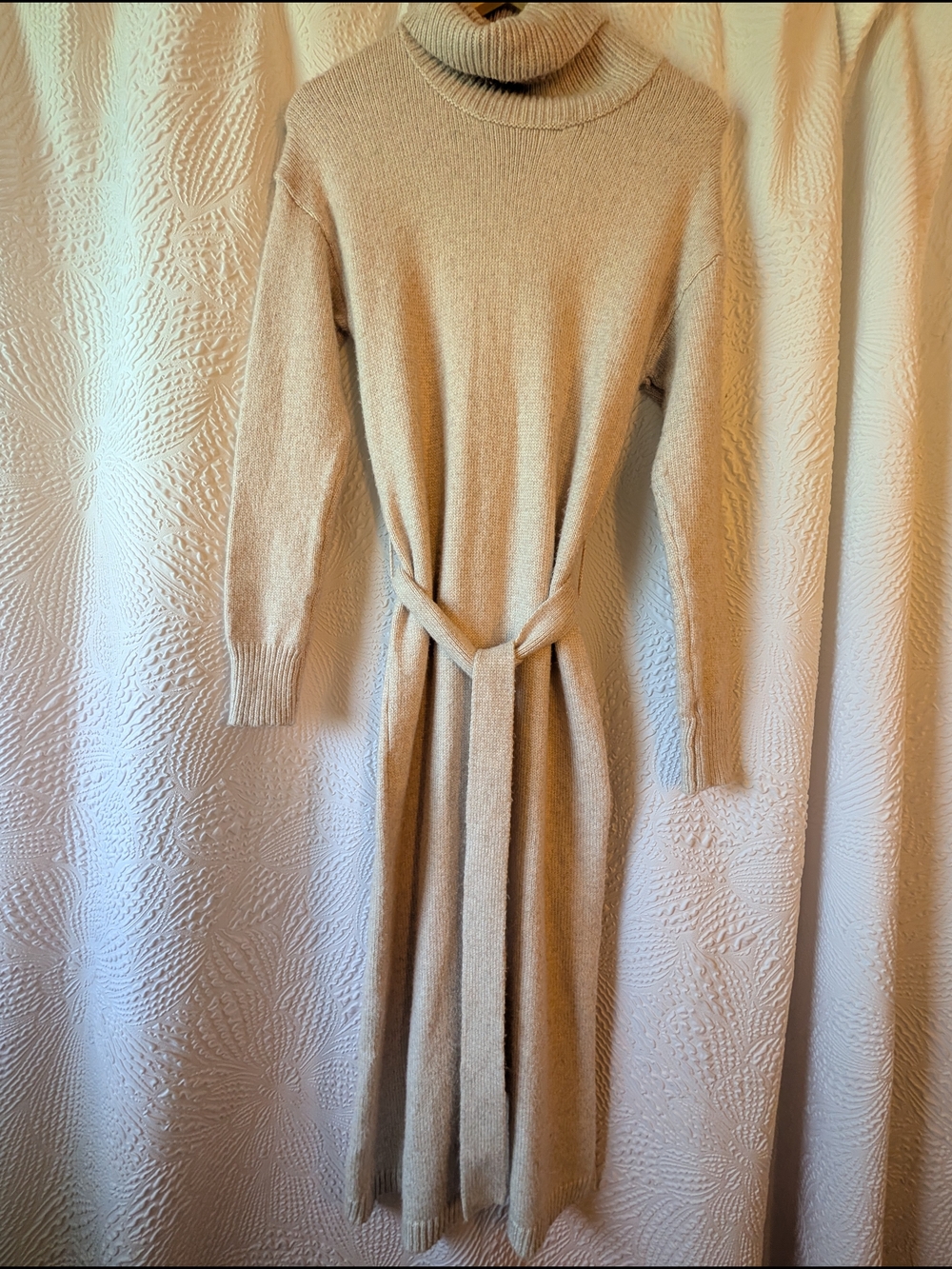 Rachel Zoe Cream Turtleneck Belted Knit Dress - XS